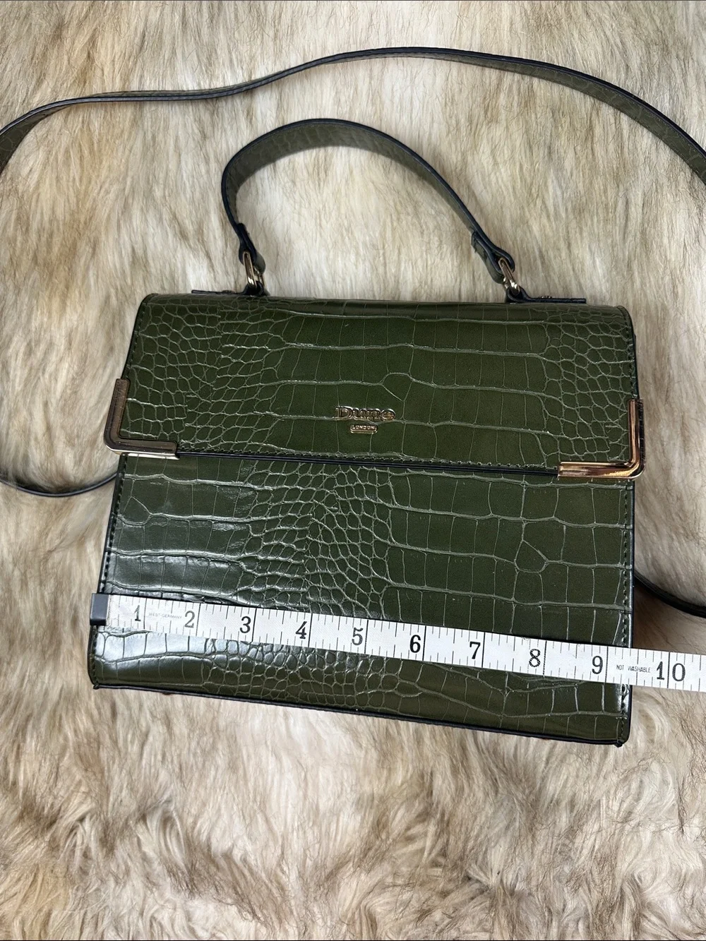 Dune London Olive Green Croc Embossed Crossbody Bag + Matching Coin Pouch NWOT